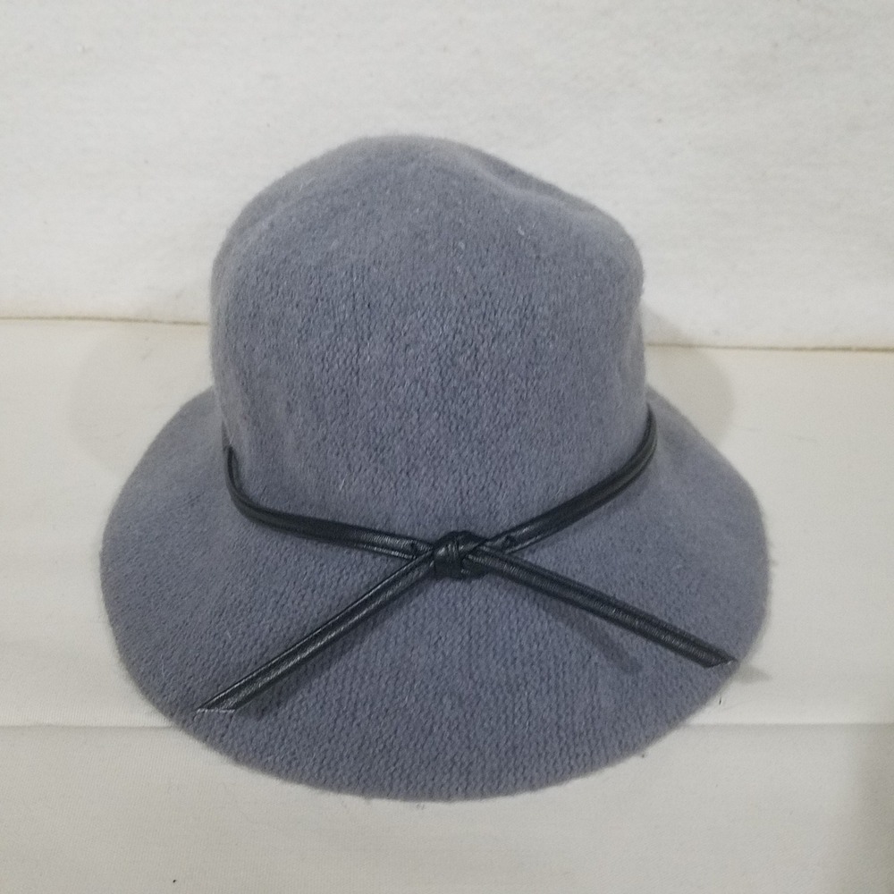 Gray knit Wool Blend Fedora Hat with Faux Leather Band Women's S M Old Navy